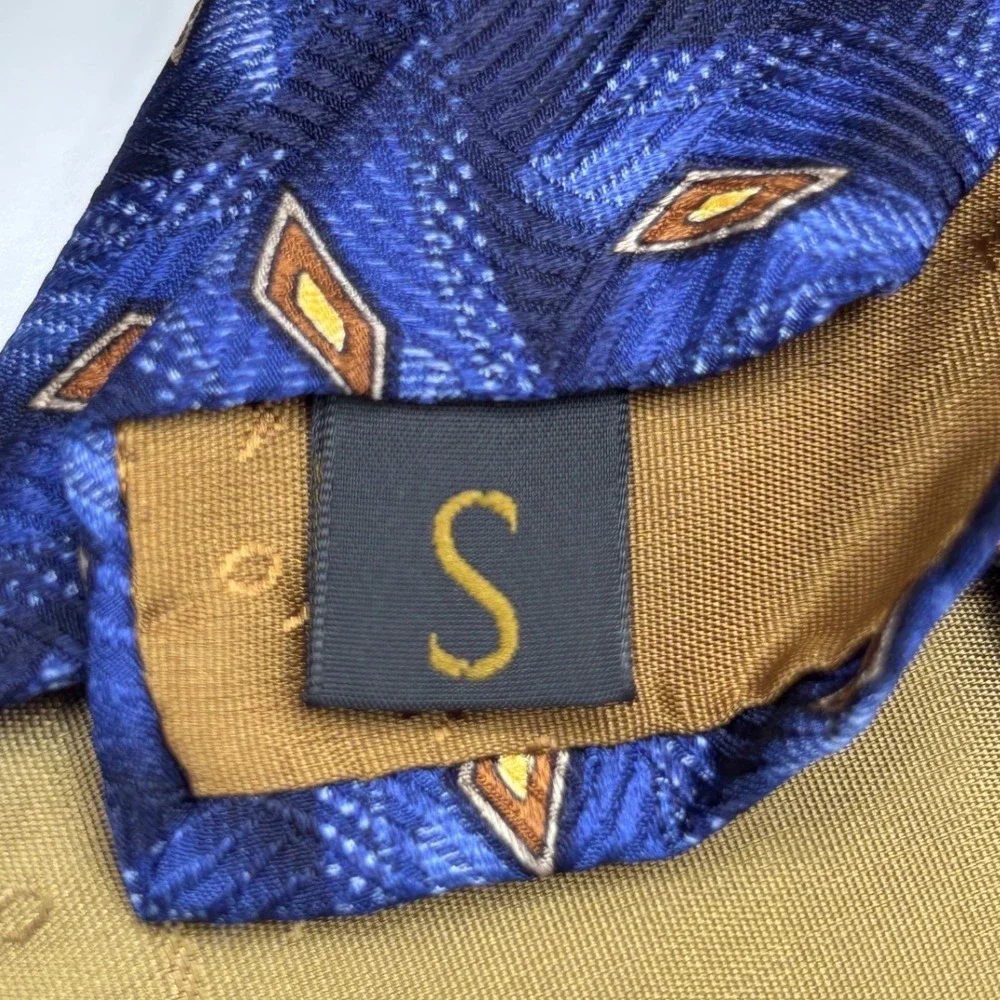Robert Talbott Best of Class Blue Gold Diamond Geometric Woven Designer Tie USA
